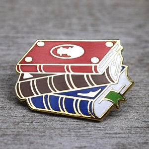 Book Stack Enamel Pin // Gift for Readers Librarians // Leather Books with Bookmark