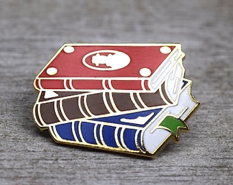 Book Stack Enamel Pin // Gift for Readers Librarians // Leather Books with Bookmark