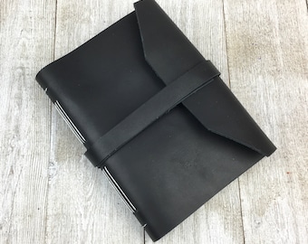 Personalized Black Leather Journal  // Grimoire with Runes // A5 Paper Pages