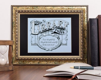 Library Rules Fine Art Print // Victorian Steampunk Typography // Library Wall Sign Decor