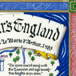 Kaart van het Engeland van koning Arthur // Kaart van Camelot // Le Morte d'Arthur van Thomas Mallory