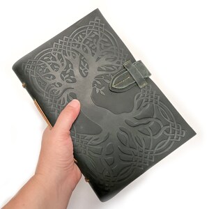 Green Leather Journal Celtic Knot Tree of Life Embossed Design Blank Paper