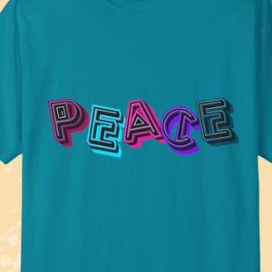 T-Shirt Vintage Peace Symbol  Retro Hippie Neon Design Fun Gift