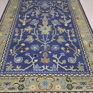 Blue Oushak Rug, Modern Oushak Rug,Floral oushak Rug,Handknotted oushak,home decor 2.6×8,3×10,4×6,5x8, 6x9, 7x10, 8x10, 9x12, 10x14, 12x15