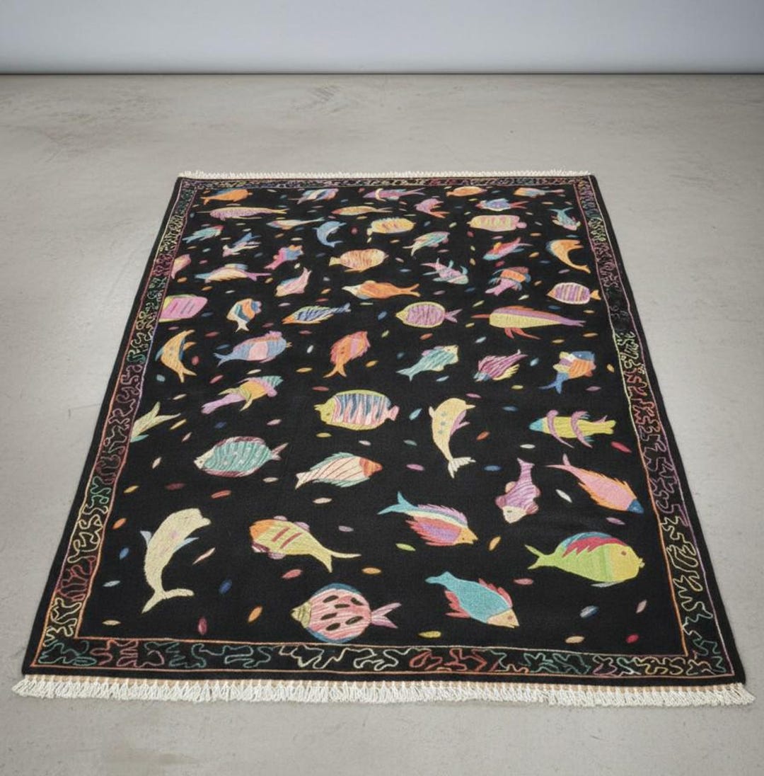 Hand-knotted Persian Fish Rug: Whimsical Wool Deep Sea Art - Etsy