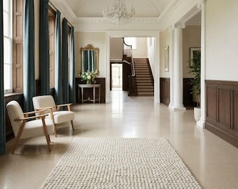 Handmade Chunky Loop Rug – Off White Wool Bobble Carpet, Minimalist Area Rug