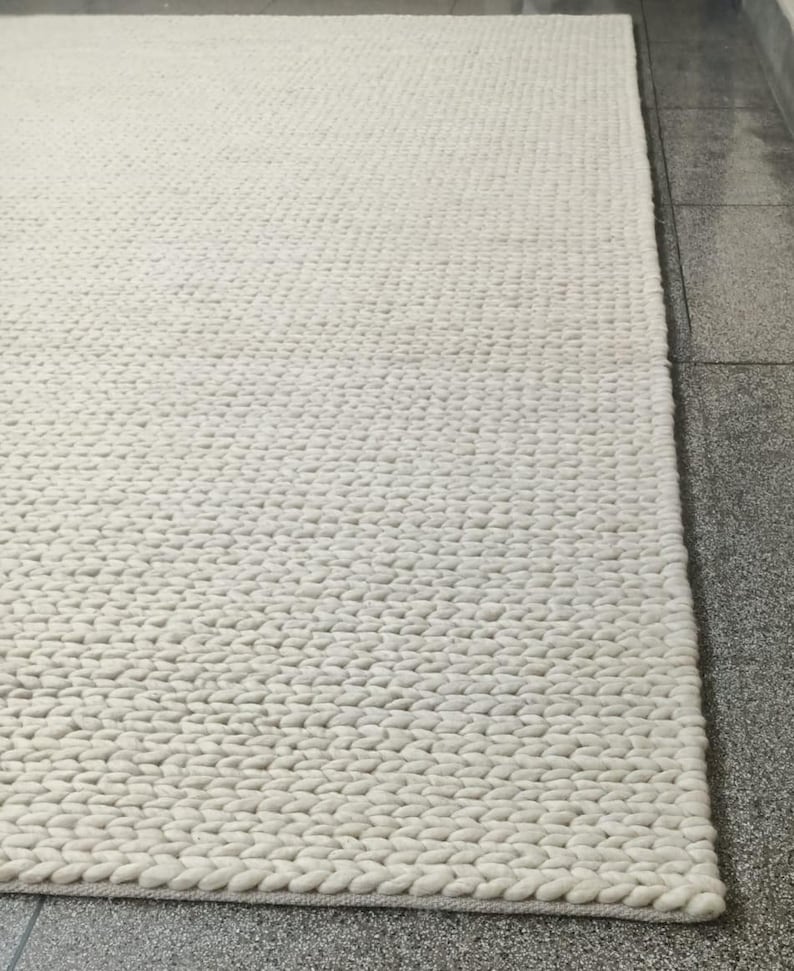 Hand Braided Chunky Wool Rug Thick Plait Design Large Area Carpet Soft ...