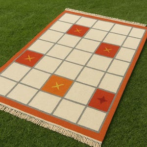 Hand-Knotted Orange Oushak Wool Rug: Modern Turkish Design