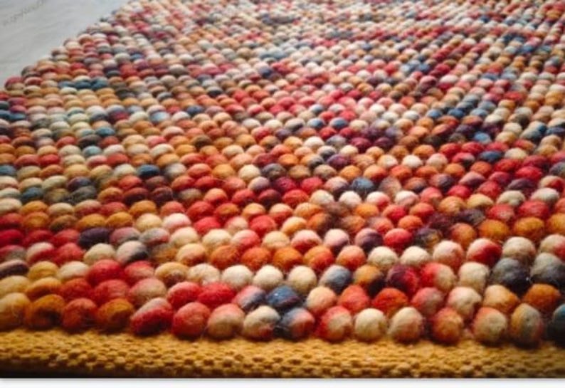 Multicolor Wool Felt Ball Rug | Chunky Loop, Warm Tones - Etsy