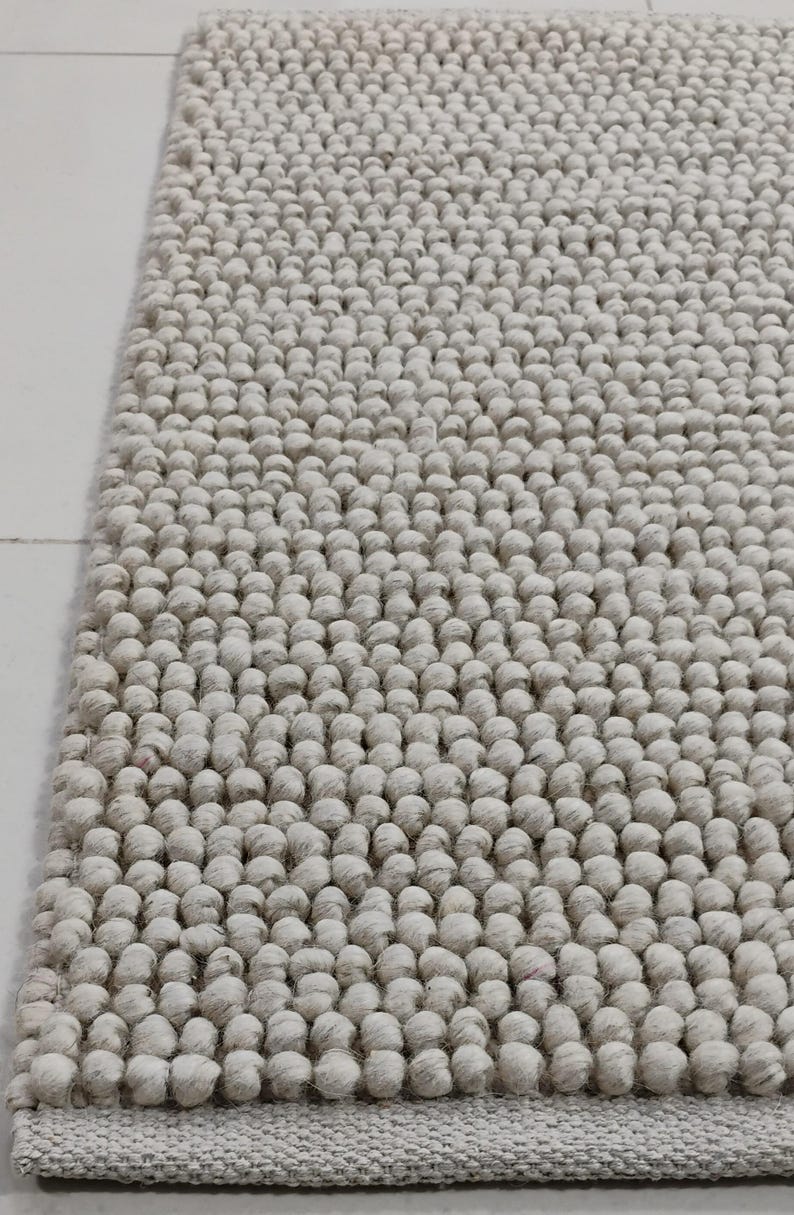 Handwoven Chunky Loop Wool Rug: Cream Ivory Pebble Design - Etsy