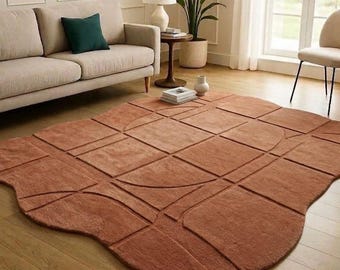 Modern Hand Tufted Abstract Area Rug, Organic Irregular Wool Carpet for Contemporary Living Spaces