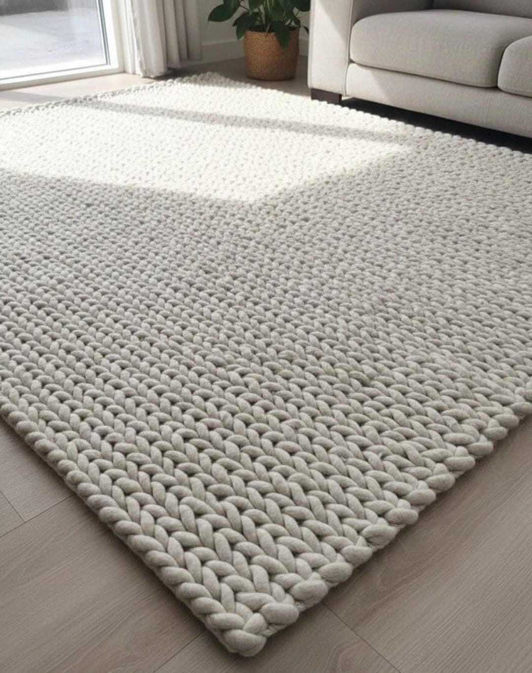 Hand Braided Chunky Wool Rug Thick Plait Design Large Area Carpet Soft ...