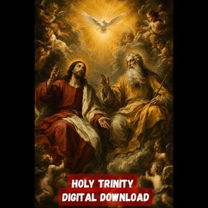 Cuadro decorativo Santísima Trinidad / Pintura Barroca / Holy Trinity Wall Art / Padre Hijo Espíritu Santo / Arte Religioso Descarga Digital