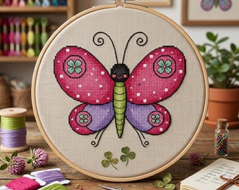 Modern Butterfly Cross Stitch Pattern (PDF Download) – Beginner Embroidery Chart