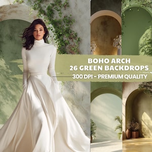 Boho Green Arch Digital Backdrops: Portrait Photography Overlays (Digital Download)