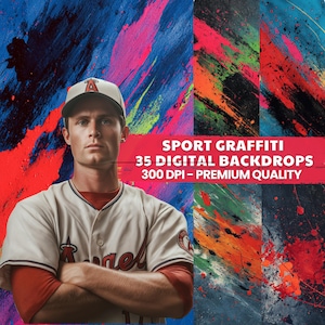 Graffiti Sports Backdrops: Urban Neon Art for Athlete Photography (Digital Download)