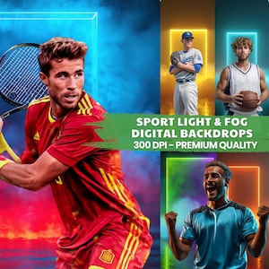 Sports Photography Backdrops: Neon Light & Fog Effects (Digital Download, 39 Files)