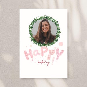 Cartão de Feliz Aniversário - Modelo de Cartão de Aniversário Editável - Foto Personalizada - Presente de Aniversário