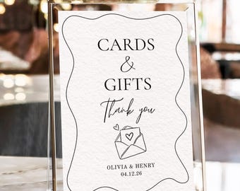 Card and Gifts Wedding Sign : Hand-Drawn Doodle Design (Canva Template - Digital Download