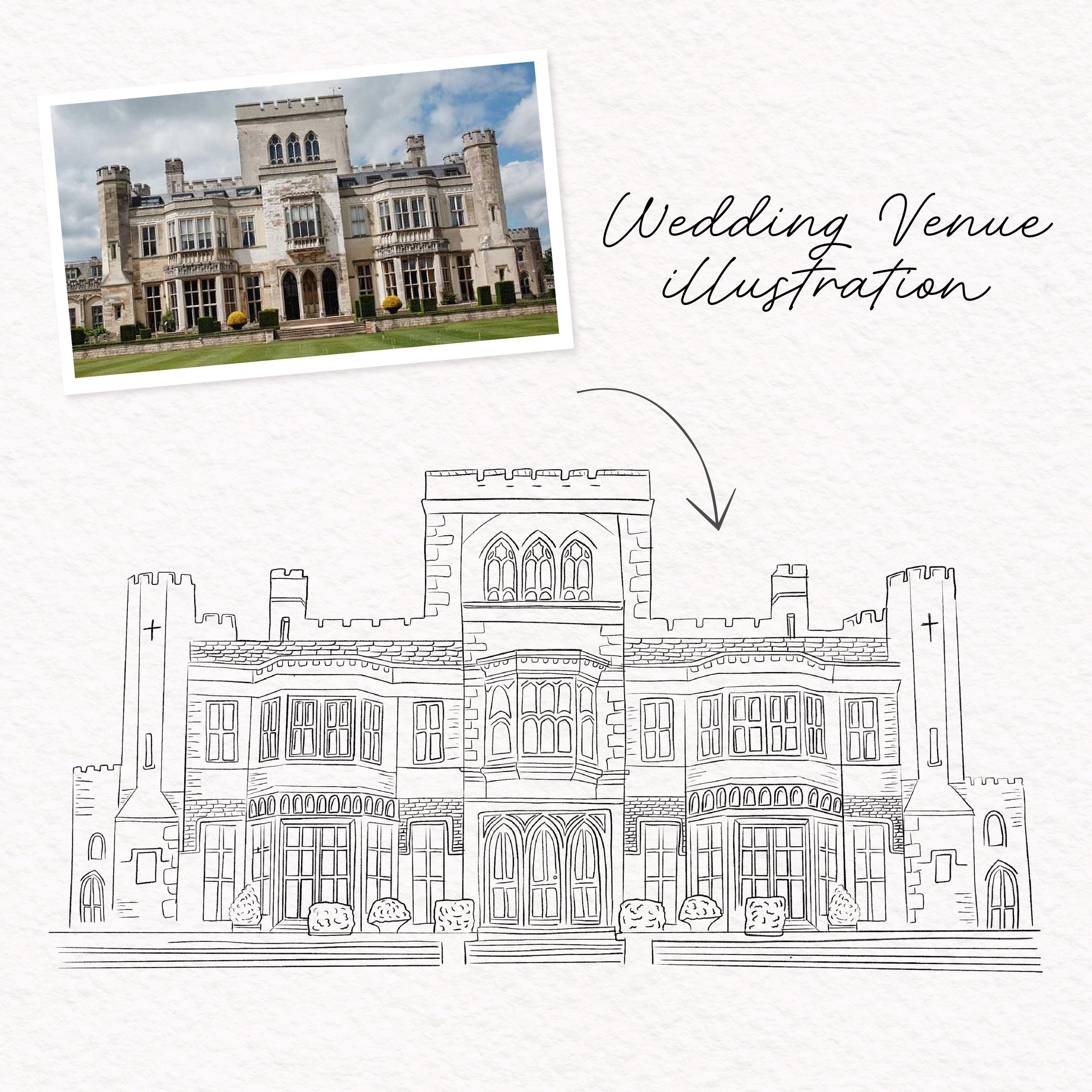 Wedding Venue Illustration Invitation Suite | Custom Venue Drawing From ...