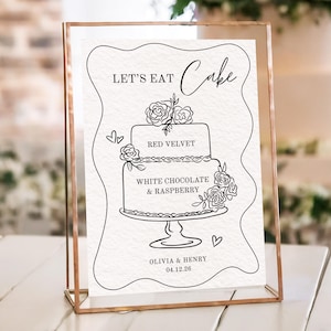 Wedding Cake Menu Template 2 Tier | Editable Printable Cake Flavor Sign or Display | Hand-Drawn Illustrated Classic Instant Canva Download