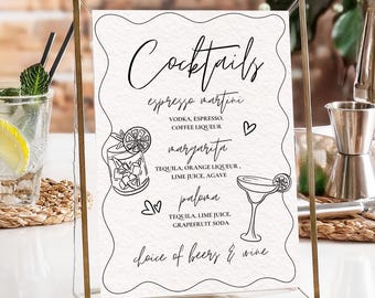 Signature Drinks Sign Template: Wedding Bar Signage Signature Drink Menu (Canva, Digital Download)