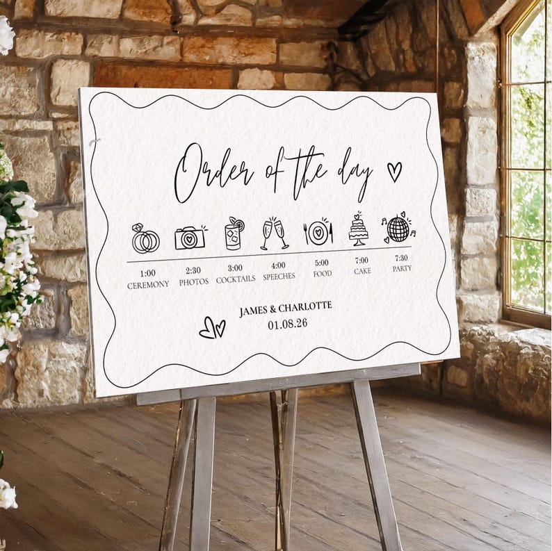 Wedding Timeline Sign: Timeline Template Editable Whimsical Sign Wedding Timeline Sign: Timeline Template Editable Whimsical Sign