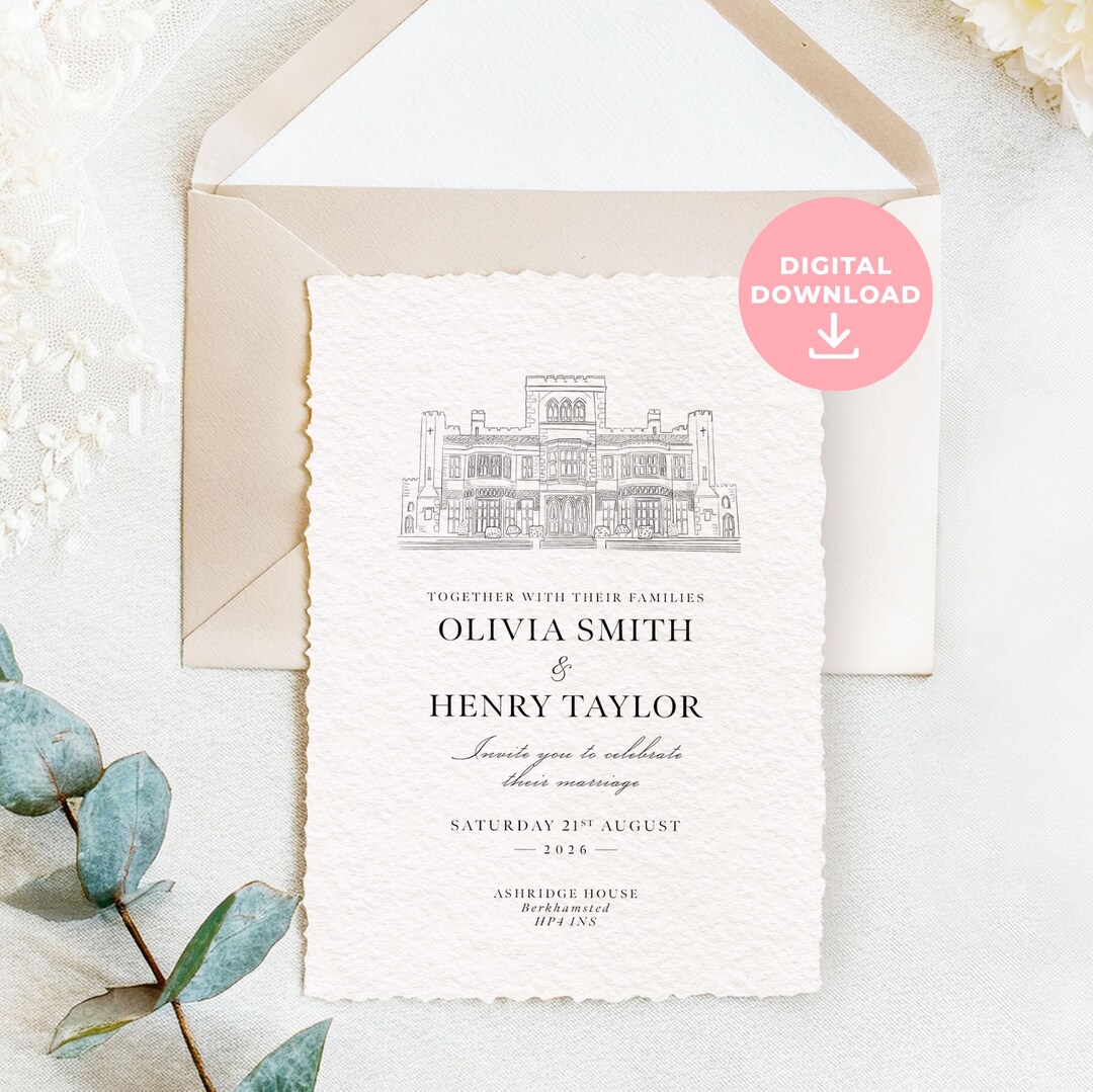Digital Download Wedding Venue Illustration Invitation | Custom Venue ...