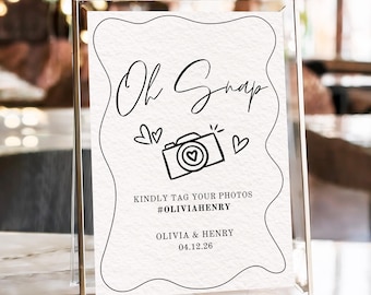 Hand-Drawn Wedding Hashtag Sign | Photo Oh Snap Editable Template With Custom Hashtag (Canva, Digital Download)