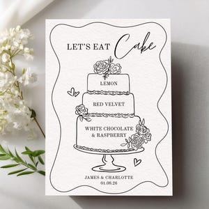 Wedding Cake Menu Template | Editable Printable Cake Flavor Sign or Display | Hand-Drawn Illustrated Doodle Classic Instant Canva Download
