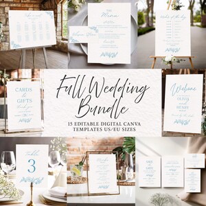 Dusty Blue WEDDING BUNDLE Templates Stationery & Signage Suite | Save the Date, Invitation, Rsvp and Signage | Editable Digital Download