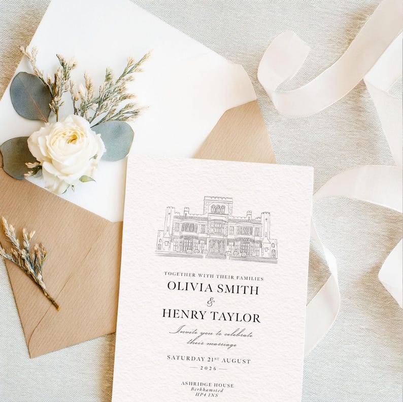 Digital Download Wedding Venue Illustration Invitation | Custom Venue ...