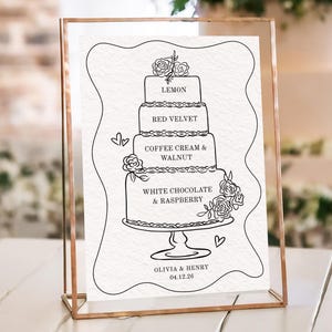 Editable Cake Sign Wedding Cake Menu Template 4 Tier | Editable Printable Cake Flavor Sign or Display | Hand-Drawn Instant Canva Download