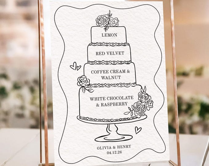 Editable Cake Flavor Sign, Printable Cake Menu Template, 8x10