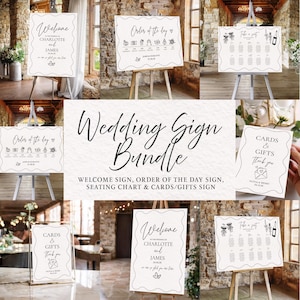 HOCHZEIT SIGNAGE PAKET | Hochzeit Timeline, Sitzplan, Willkommensschild & Karten und Geschenke Schild | Hochzeit Schild Vorlage Bundle