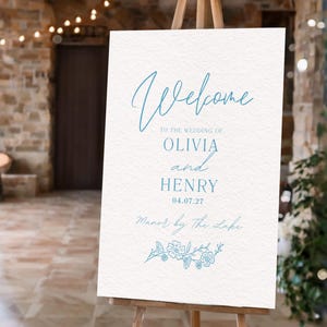 DUSTY BLUE WEDDING Welcome Sign | Printable Welcome Board Template | Hand-Drawn Design | Editable in Canva | Interchangeable Welcome Sign