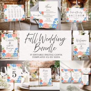 SPRING WEDDING BUNDLE Floral Template Stationery & Signage Suite | Save the Date, Invitation, Rsvp and Signage | Editable Download