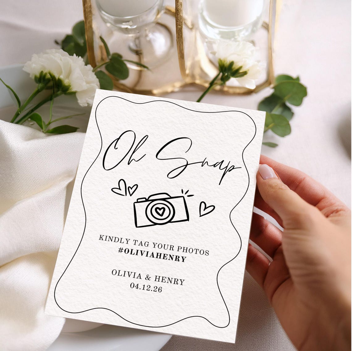 Hand-drawn Wedding Hashtag Sign | Photo Oh Snap Editable Template With ...