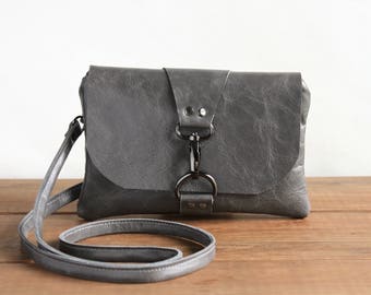 Gray Leather Messenger Bag, Mini Cross Body Bags for Women Crossbody Bag Leather Crossbody Purse Back to School Messenger Purse Gift for Her