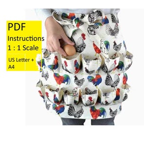 Patrón de costura de delantal, Delantal para recoger huevos (PDF), descarga instantánea, Plantilla de costura imprimible para delantal de granja, Delantal de bolsillo (PDF)