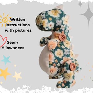 Stuffed dinosaur Pattern, PDF Sewing Pattern| Tutorial, Homemade toys| Dinosaur doll sewing animal soft toy, gift idea Stuffed animal softie