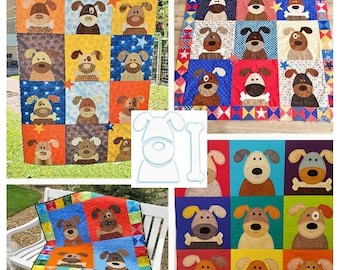 dog pattern quilting block pdf, 3 sizes, dog quilting pdf pattern, quilt making block, kids bedding quilt block pattern, dog quilt block pdf