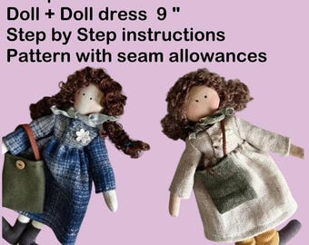 Puppenschnittmuster, PDF, einfach gestricktes Schnittmuster, Stoffmuster, Puppenschnittmuster, Nähanleitung, Stoffpuppe, Stoffpuppe