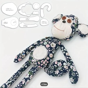 easy sewing pattern for monkey soft toy fabric toy handmade  easy templates with seem allowances pdf pattern, Monkey Stuff animal pattern