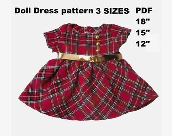 Doll dress Sewing pattern, Doll Clothe Pattern for 18, 15, 12 Inch Waldorf Doll, 3 sizes, doll dress pattern pdf , frock design beginner