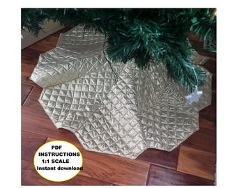 Kerstboomrok naaipatroon pdf, gewatteerde kerstboomrok naaien, direct downloadbaar, Easy Tree-rokpatroon, DIY boomrok