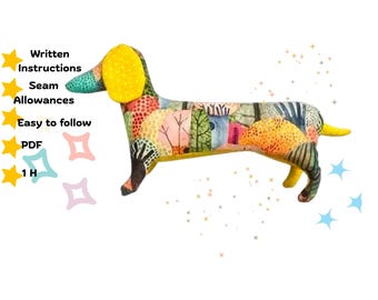 Dog pattern digital download, Easy dog template with seam allowance, pdf pattern, dachshund dog sewing pattern, DACHSHUND Sewing Pattern PDF