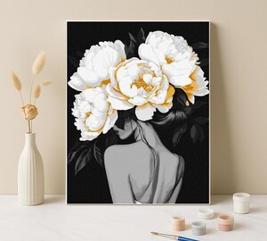 Kit Peinture Par Numéros Adulte – Toile 30x40cm "Petite Fille Et Fleurs", Peintures Incluses