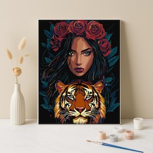 Girl with Tiger Paint by Numbers Kit: DIY Canvas Art (30x40 cm)