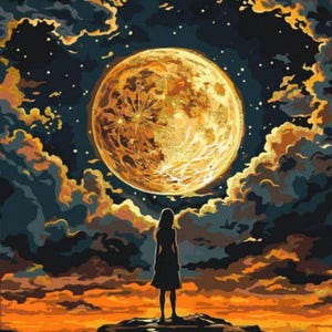 Mond Malen nach Zahlen Kit: DIY Nachthimmel Bild auf Leinwand